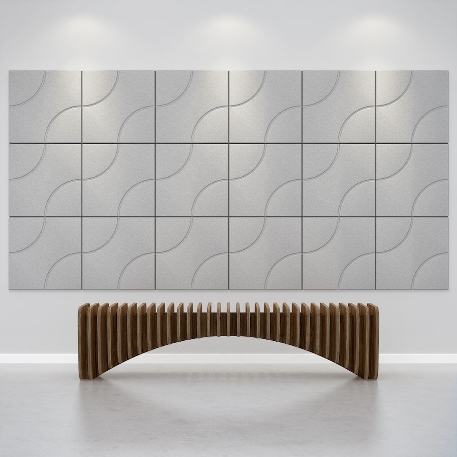 Image of grey Celano acoustic tiles on a wall. Acoustic tiles from Acoustek's Cavassini collection - manufactured & available to buy from Acoustek Australia & UK