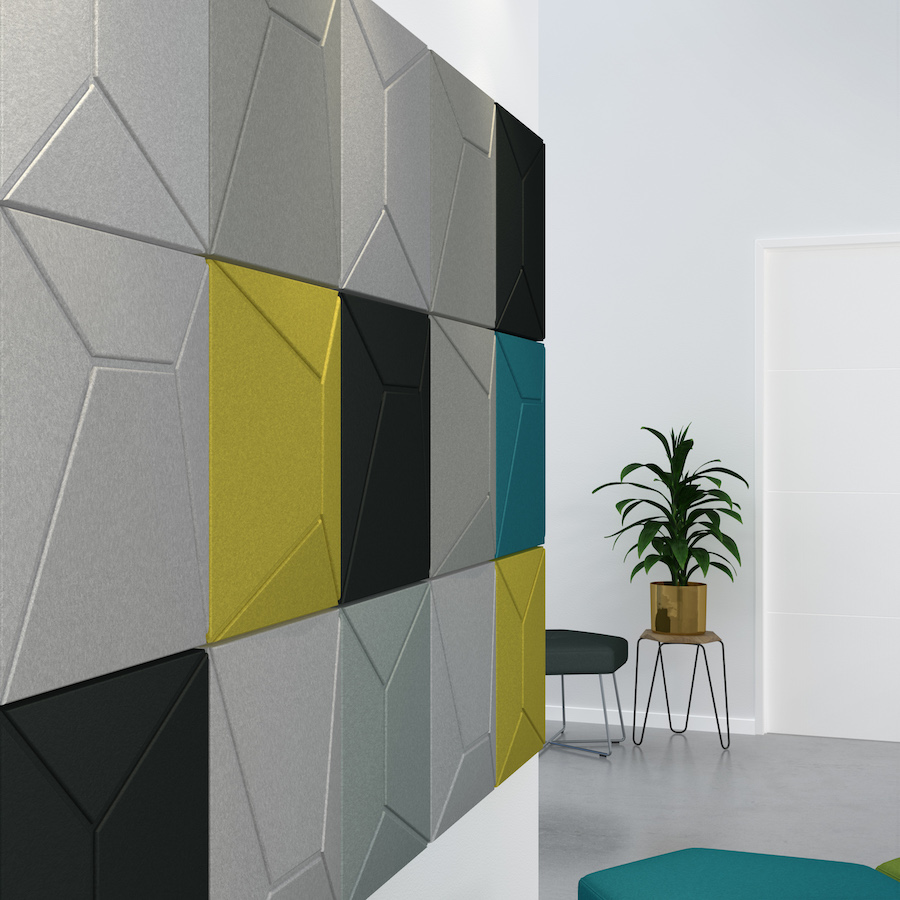 Image of Milano acoustic tiles on a wall. Acoustic tiles part of Acoustek's Cavassini collection. Manufactured & sold by Acoustek Australia & UK.