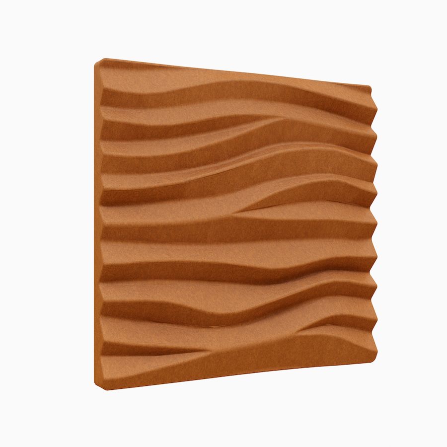 Image of an individual red Sand acoustic tile with rippled texture. Acoustic tile from Acoustek's Newport collection, sold & manufactured by Acoustek Australia & NZ.