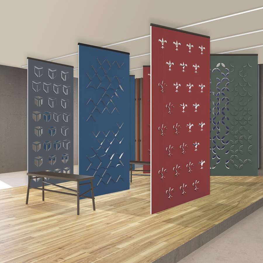Various Pastorale acoustic panels installed in an indoor space to optimise & improve acoustics in an indoor space. Manufactured & sold by Acoustek Australia & UK.
